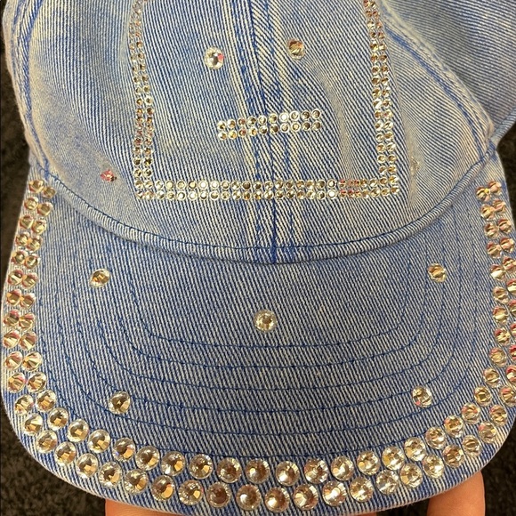 ACNE Studio Cunov  Blue Denim Cap with Rhinestone Accents